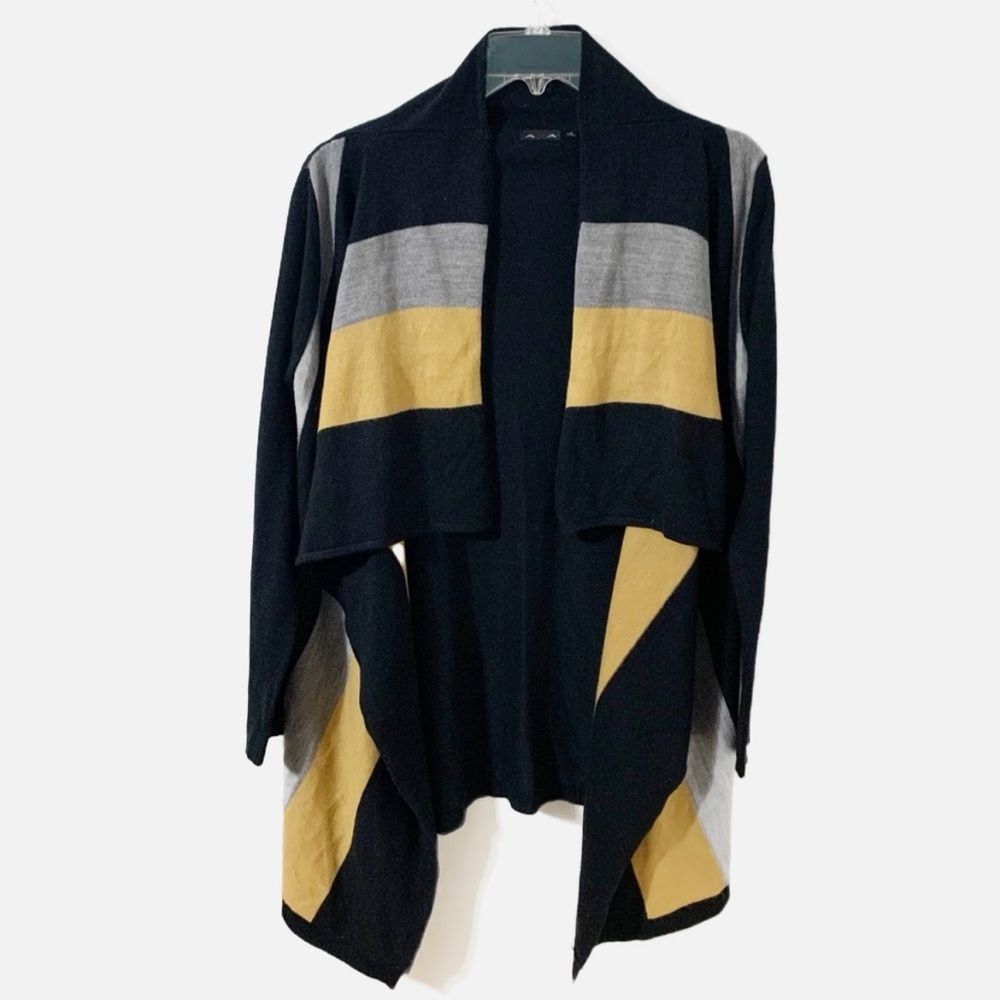 Ava Color Blocked Open Front Waterfall Cardigan Sweater Solid Sleeves and Back